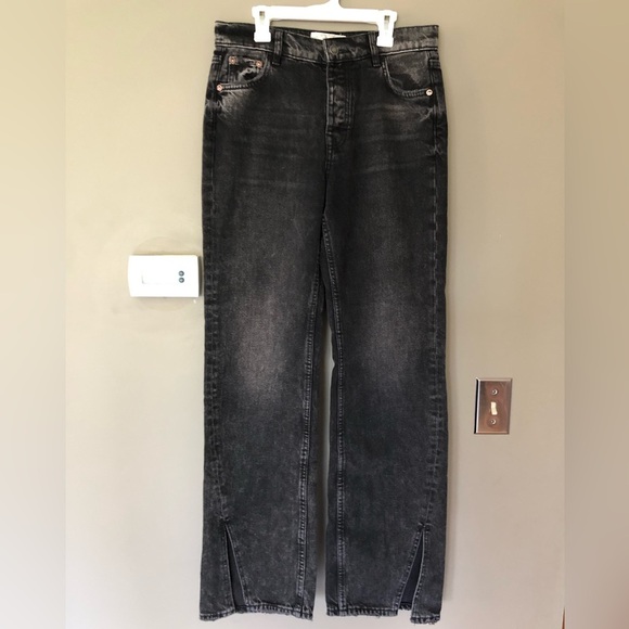 FREE PEOPLE “We The Free” Long Line Slit Straight Leg Black Jeans Denim Size 27 - Picture 6 of 9